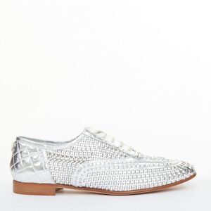CHANEL 2016 interlocking CC metallic silver woven leather oxford EU39 US9